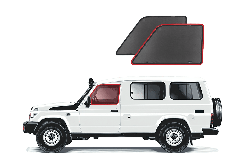 TOYOTA LANDCRUISER 70 SERIES TROOP CARRIER/SINGLE CAB UTE FRONT DOOR CAR WINDOW SHADES (75/78 SERIES; 1984-ON)