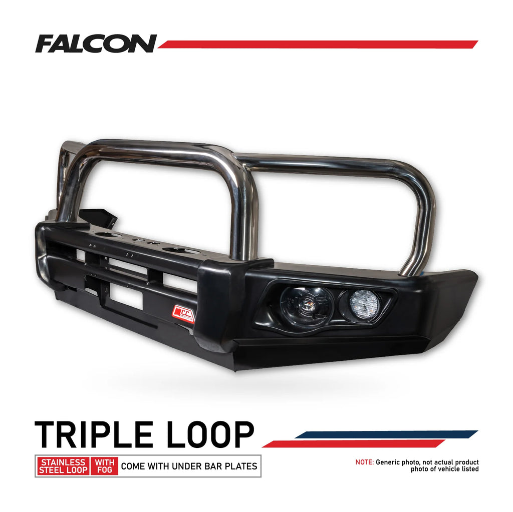 MCC FALCON TRIPLE LOOP BULLBAR WITH FOG LIGHTS FOR TOYOTA LANDCRUISER 80-90