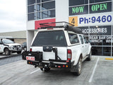 MCC REAR WHEEL CARRIER BAR WITH DUAL JERRY CAN HOLDERS FOR NISSAN NAVARA 97-15