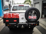 MCC REAR WHEEL CARRIER BAR WITH DUAL JERRY CAN HOLDERS FOR HOLDEN COLORADO 12-19