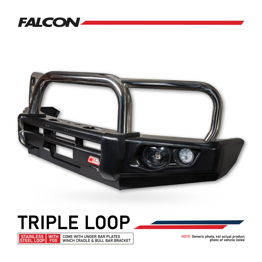 MCC FALCON STAINLESS LOOP BULLBAR WITH FOG LIGHTS FOR JAC T9 25-ON