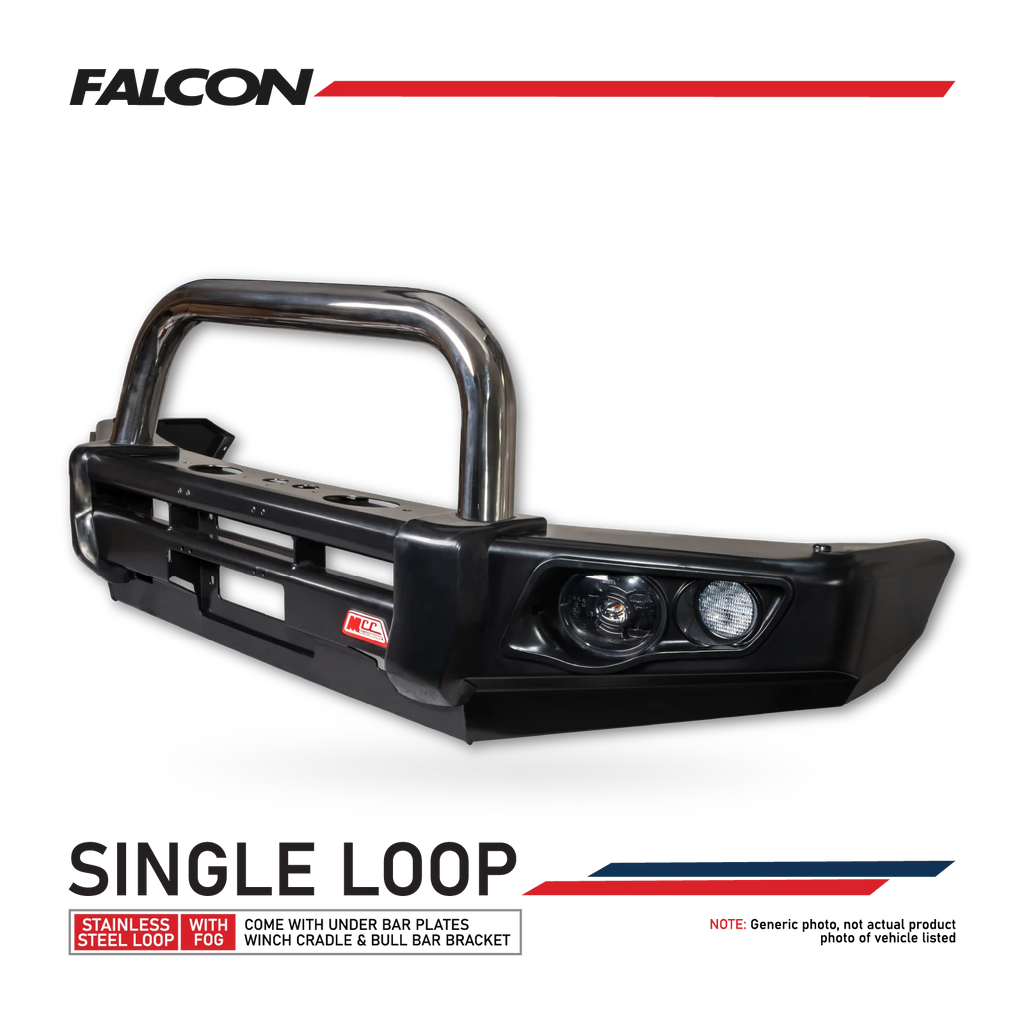 MCC FALCON STAINLESS LOOP BULLBAR WITH FOG LIGHTS FOR TOYOTA LANDCRUISER 16-20